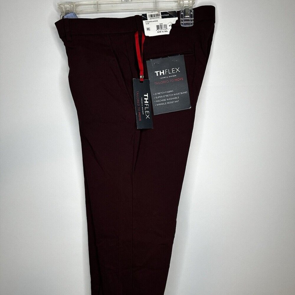 Tommy Hilfiger Th Flex Pants NEW Maroon Red 30x30 Tailored